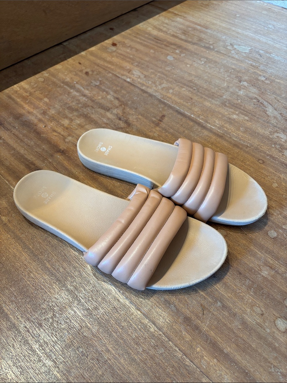 Shade & Shore Ribbed Slide Sandals in Nude